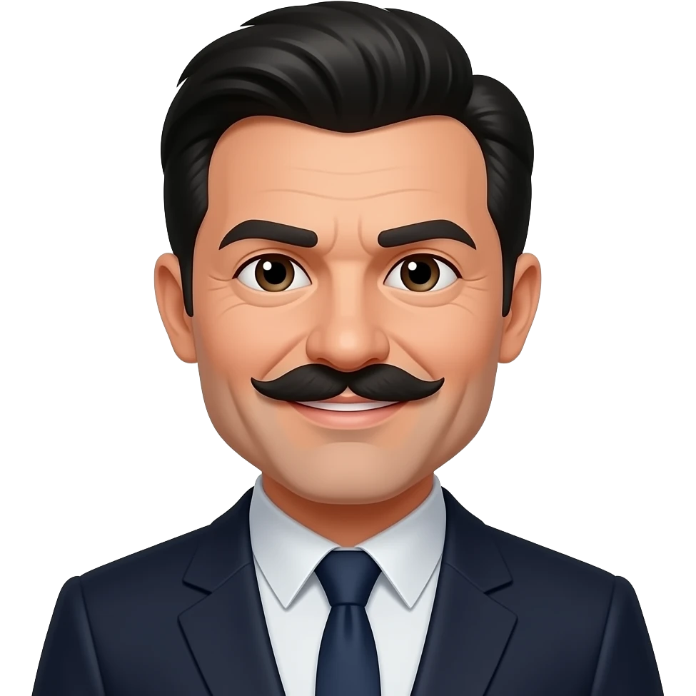 Well groomed older man black hair mustache emoji