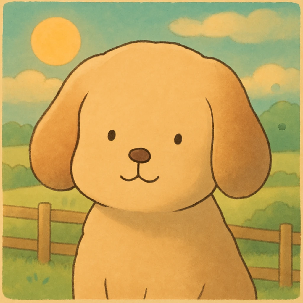 Maintain the simple and delicate linework of the reference drawing, but color it in pastel tones, in the Ghibli style, with a 1:1 format. emoji