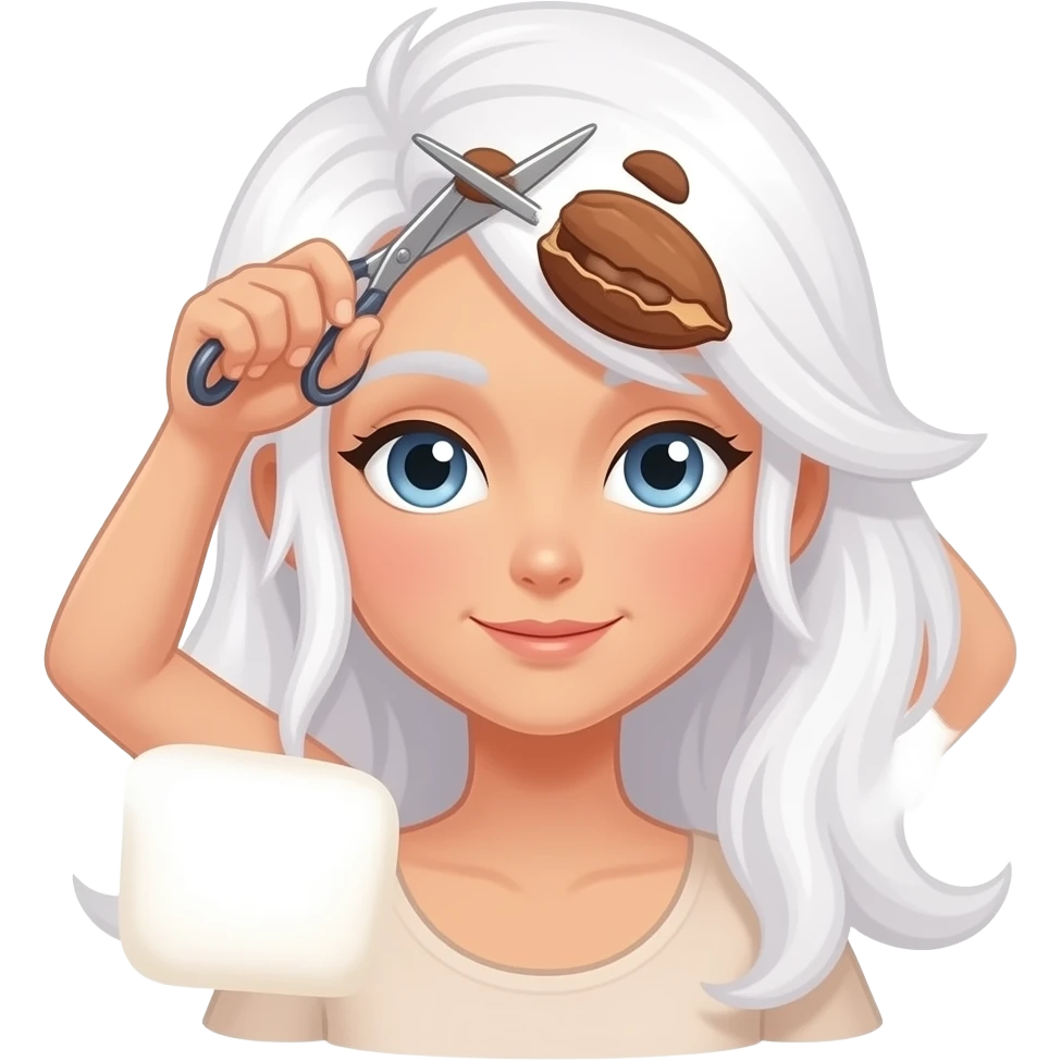 White hair cut with cocoa and naked cloth cocoa marshmallows emoji
