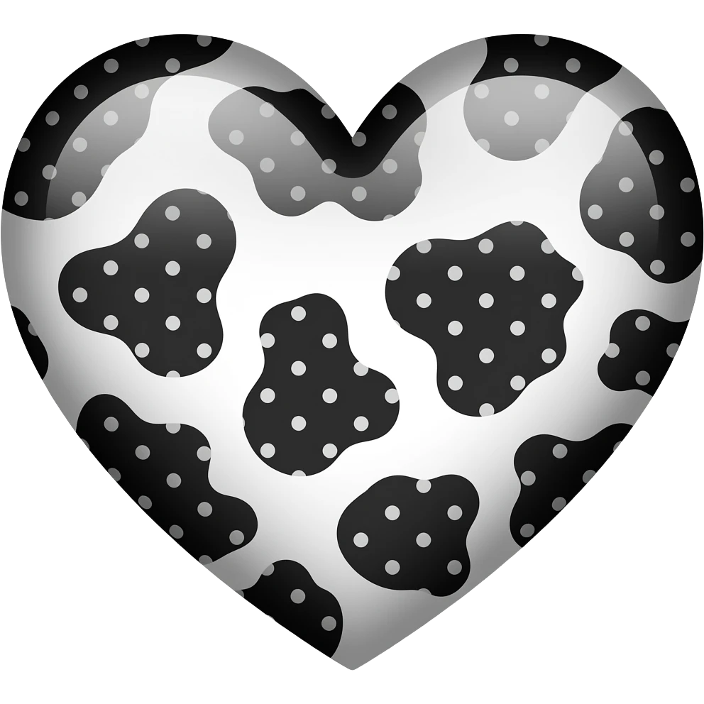 Cow print heart emoji polka dot black and white emoji