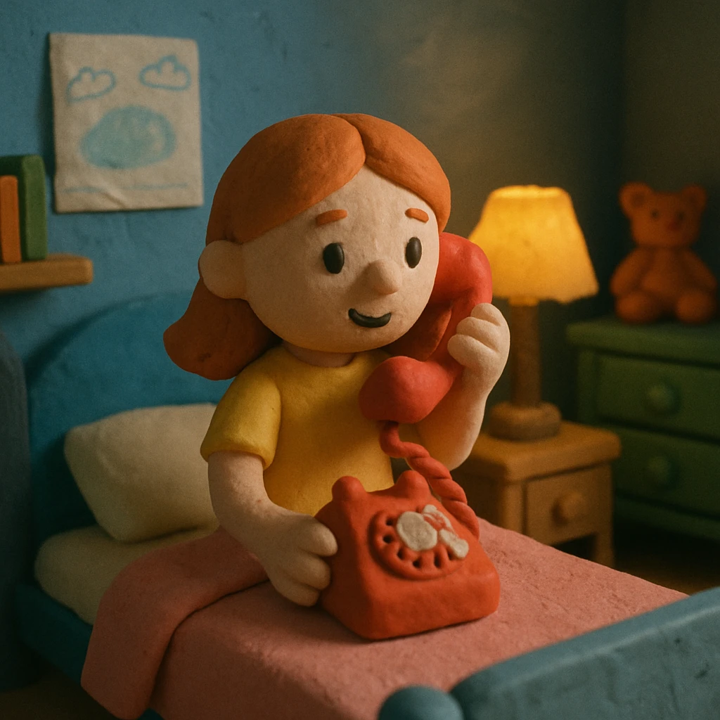 girl talking on telephone in her room emoji