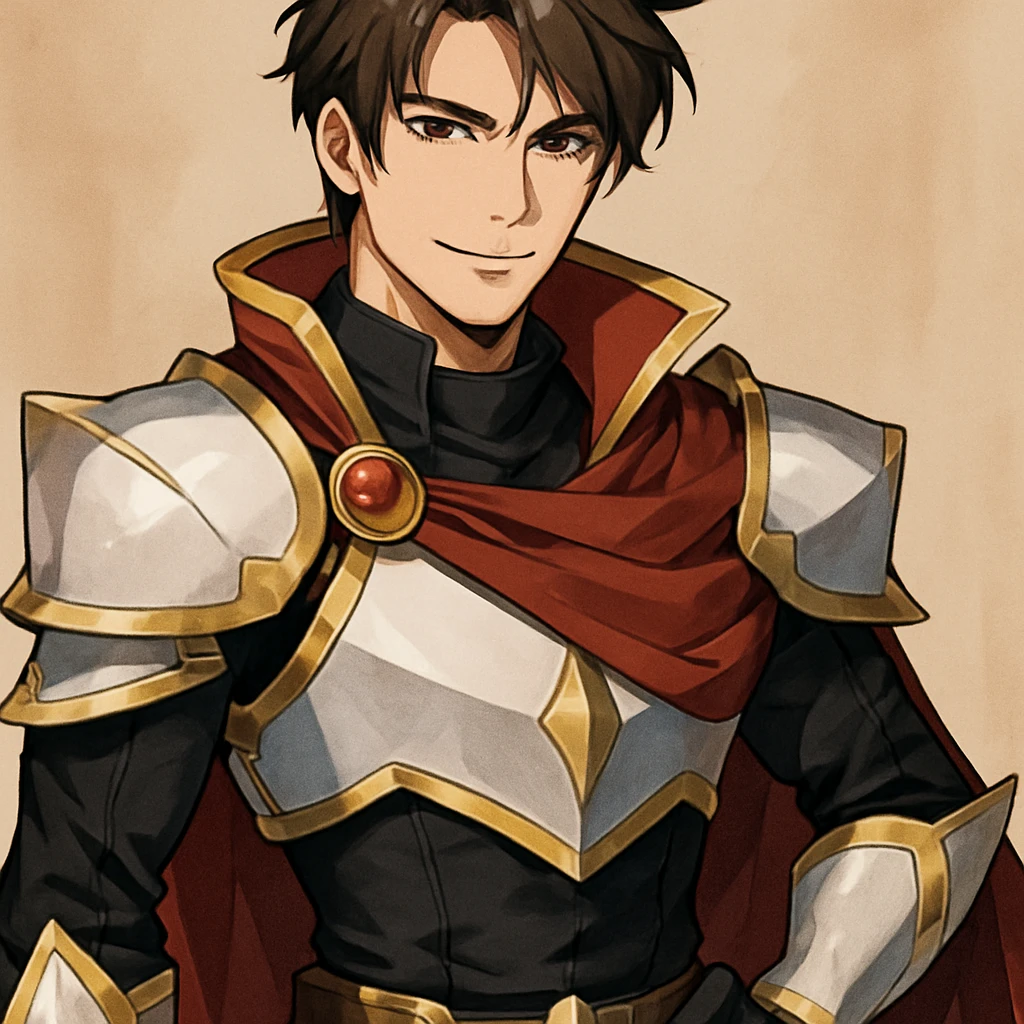 anime style handsome man with light skin in cosplay costume, confident and hot appearance emoji