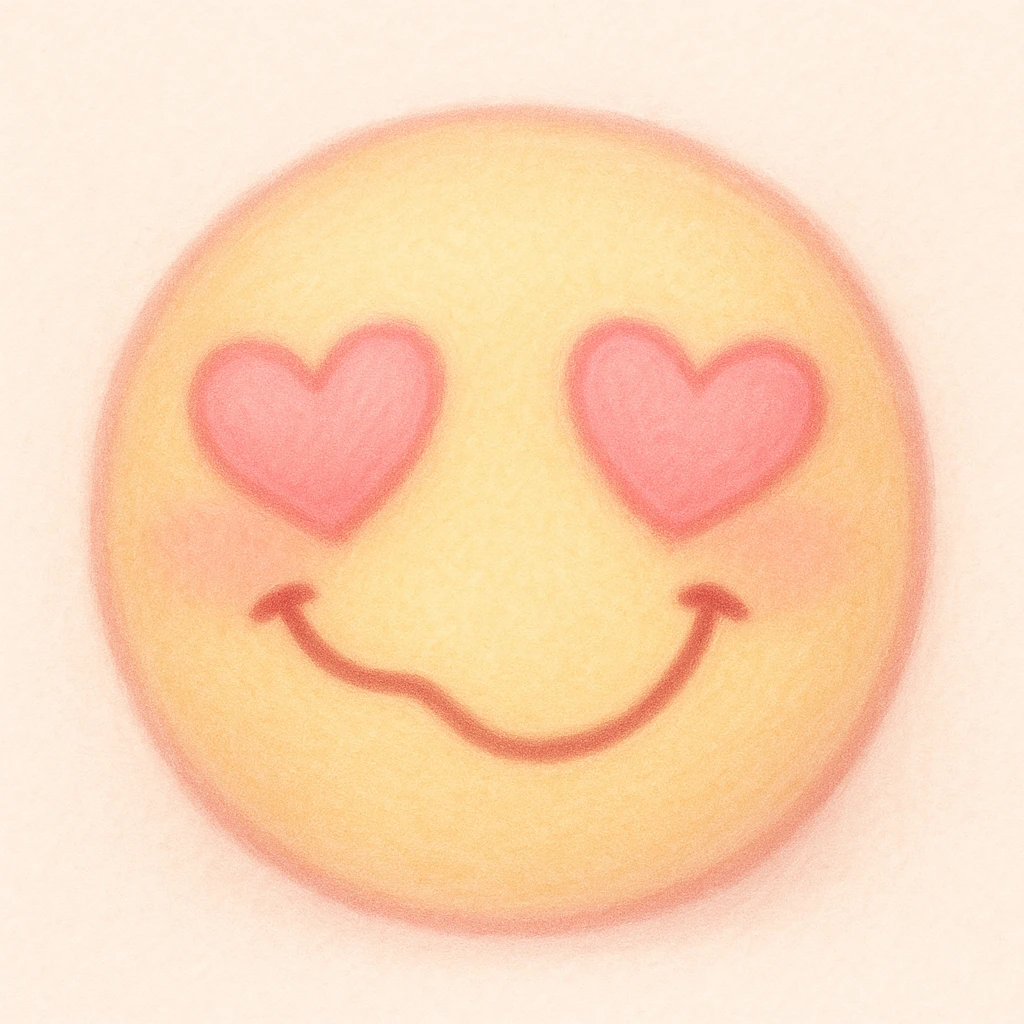 cute emoji, heart eyes, playful grin, pastel pink and yellow emoji