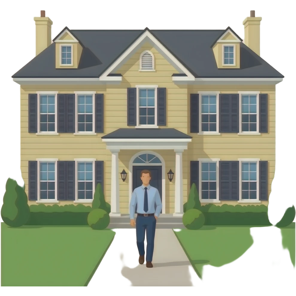 hacme una imagen de un señor saliendo de una casa grande emoji