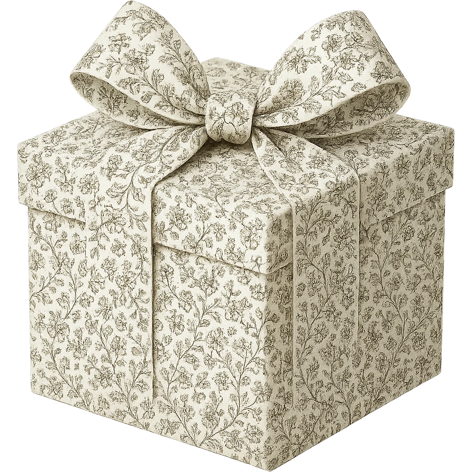 Elegant Rococo pale black white ditsy floral gift box  , remove background emoji