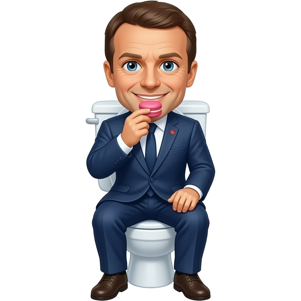 Emmanuel macron qui mange de macaron sur des toilettes emoji