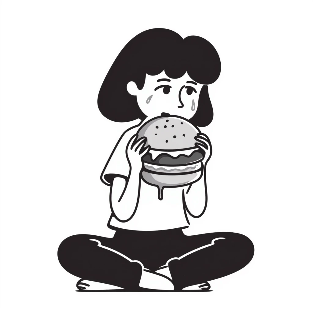 fat girl crying and eating a burger emoji