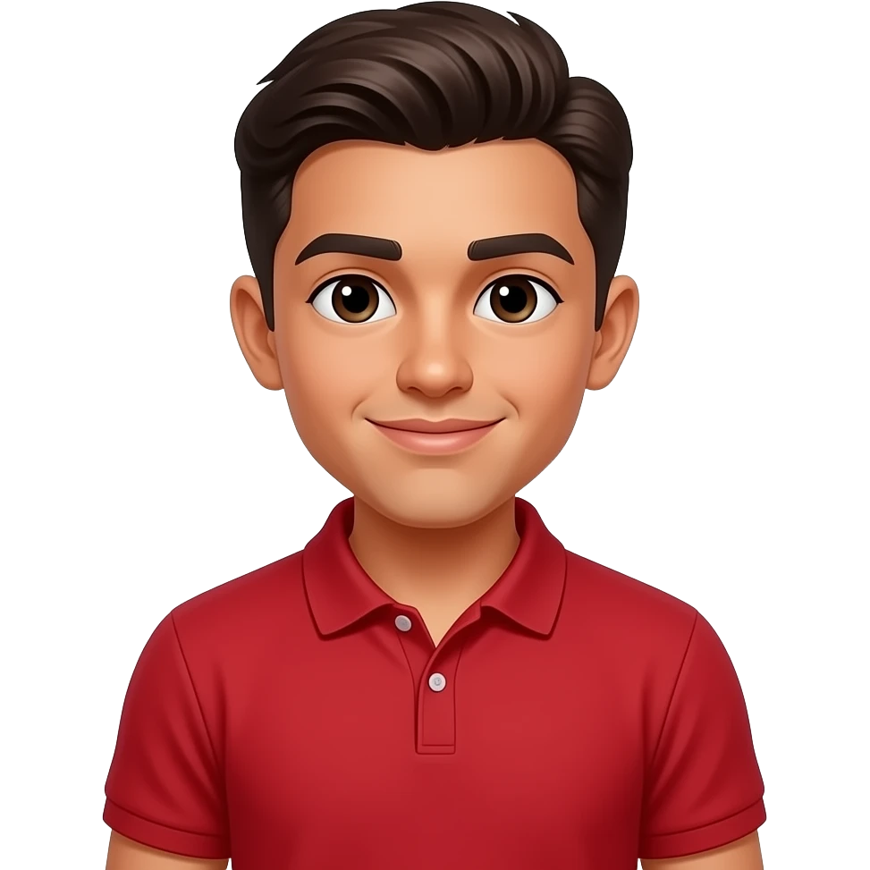 Tan guy with dark brown pushed back hair wearing a red polo in Mexican thats 19 emoji