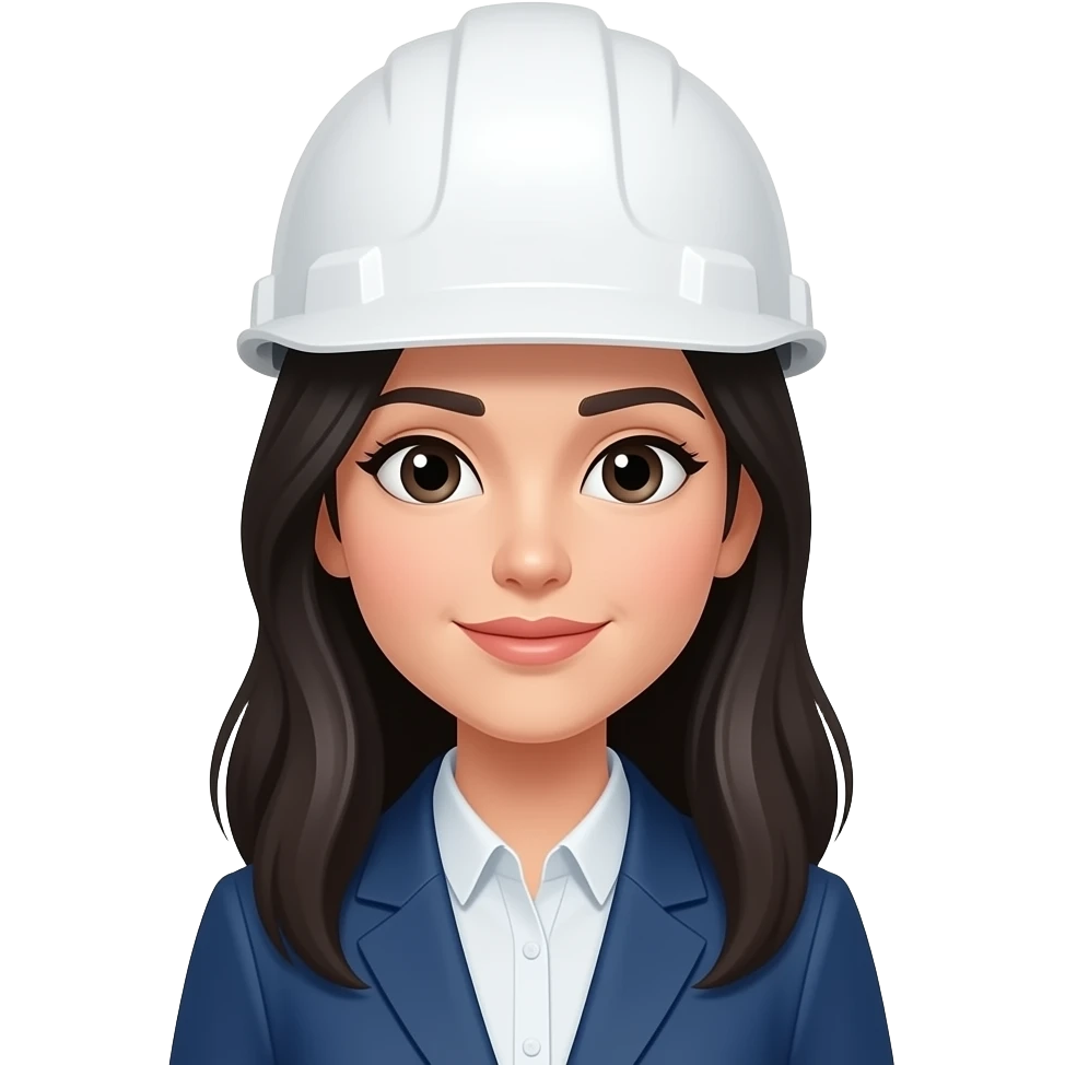 Arquitecta, cabello negro y largo con casco blanco emoji