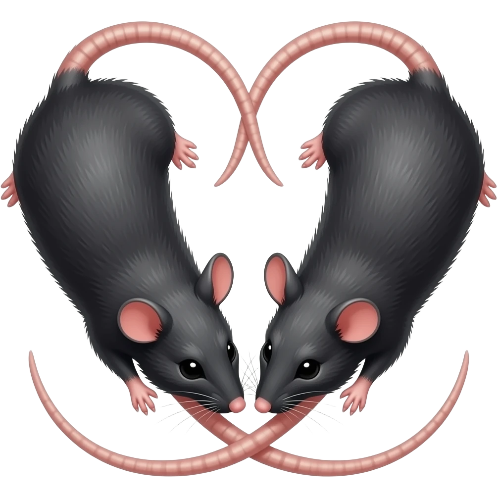 две черные крысы с хвостикам, которые образуют сердечко emoji