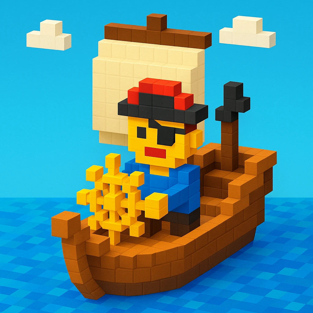 pirate with eyepatch sailing a ship , realistic background emoji