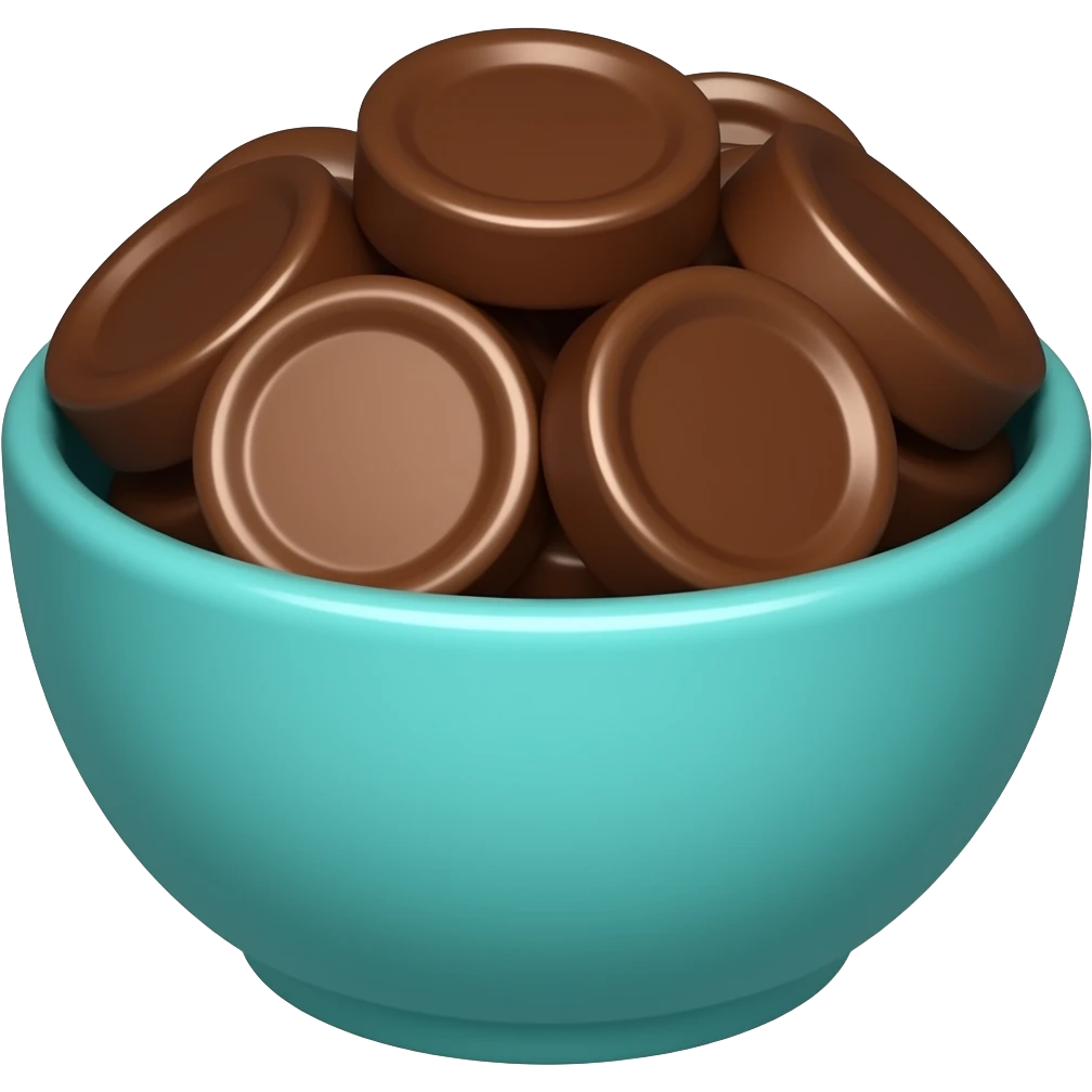 super realistic small teal bowl of chocolate circles emoji