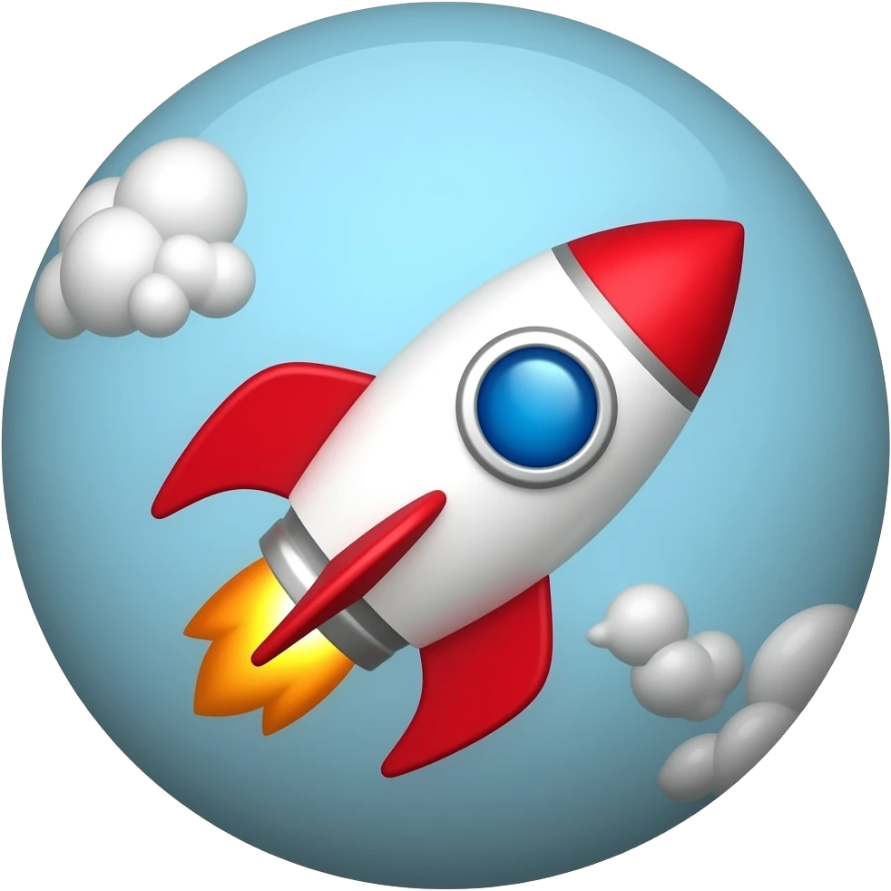 A round ball with rocket decorations emoji