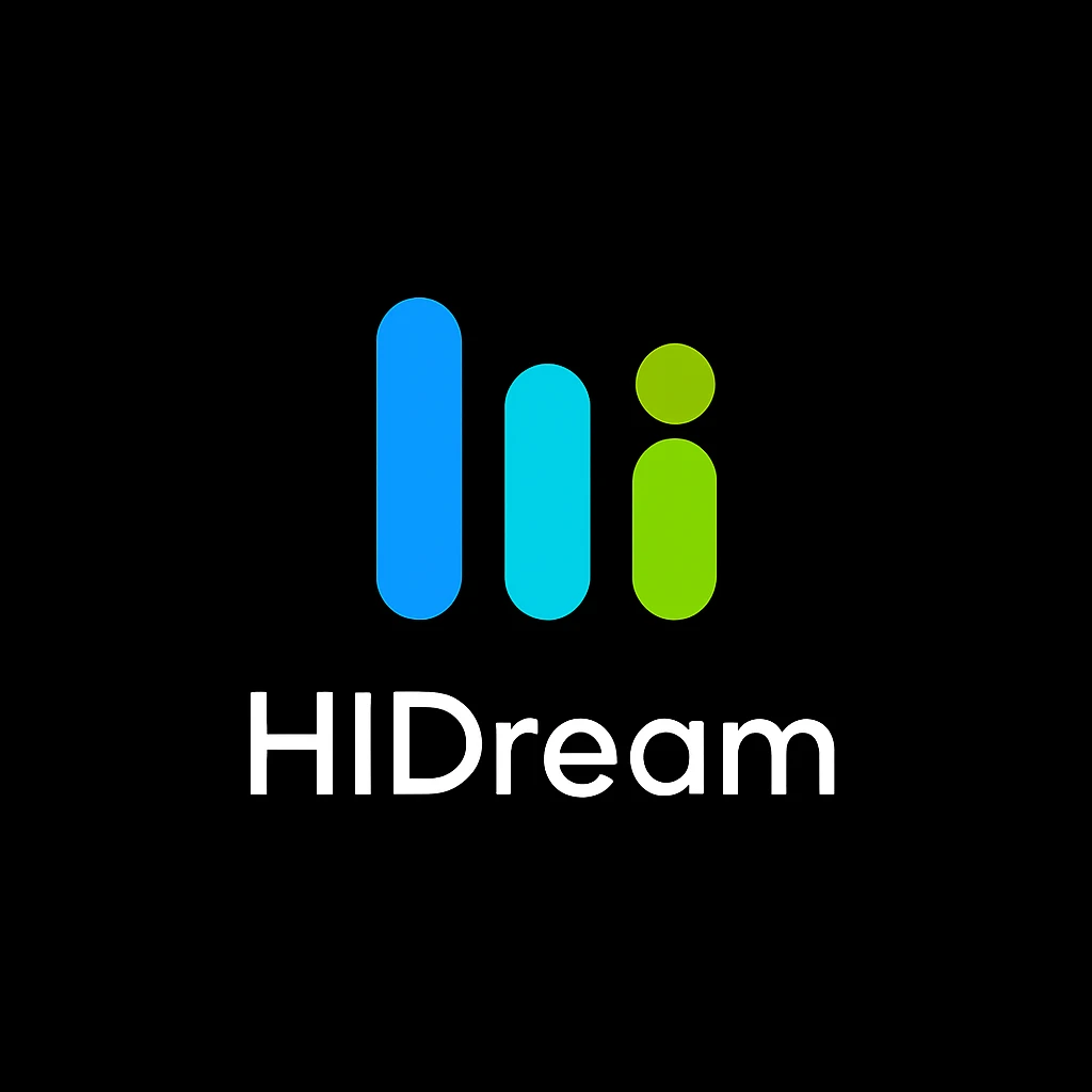 create high dream logo like this with text "HIDream", black background  emoji