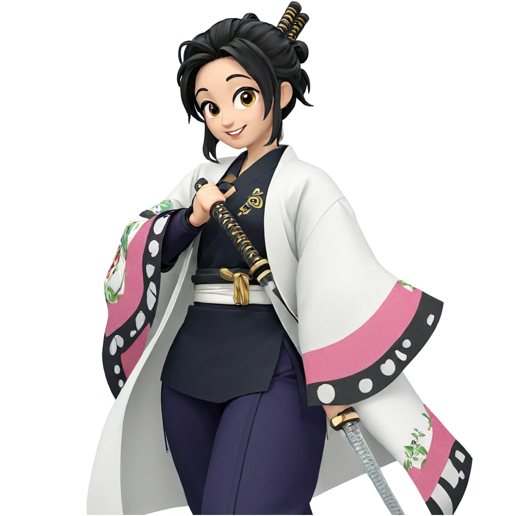 smiling girl with katana emoji