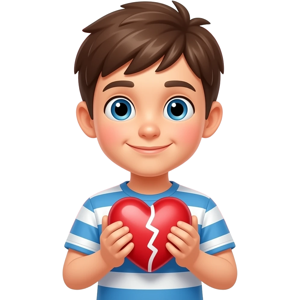 Boy holding half of heart emoji