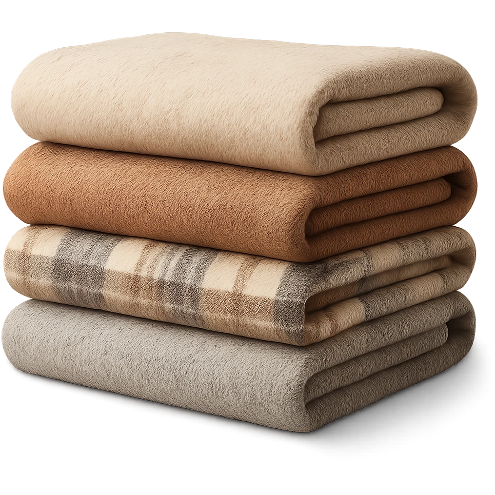 cozy stack of folded blankets, soft and inviting emoji