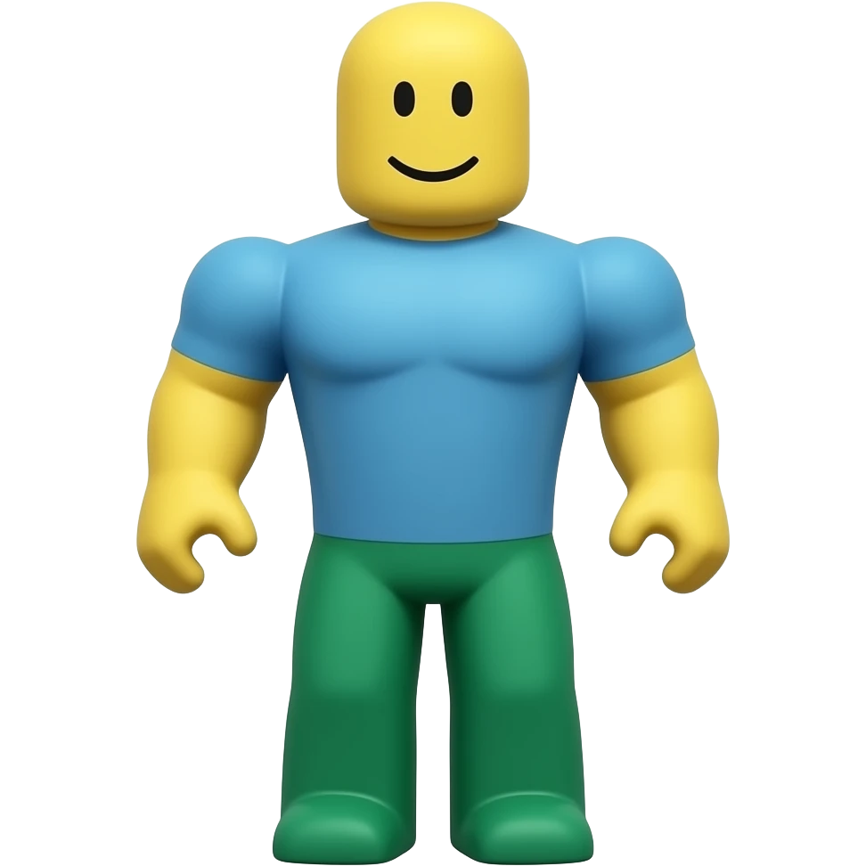 Make a Roblox character remove the  I  I said remove the shirthair and remove the shirt  Remove the eyes in the teeth Remove the eyes and make his head yellow,the teeth make the body blue make the character have Make me see the full character a black smile make the legs green emoji