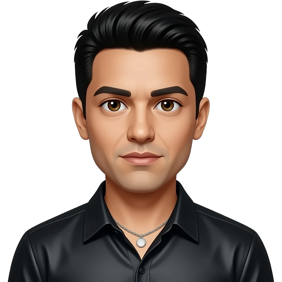Chino Moreno with brown eyes, black hair, black metallic dress shirt, silver necklace emoji