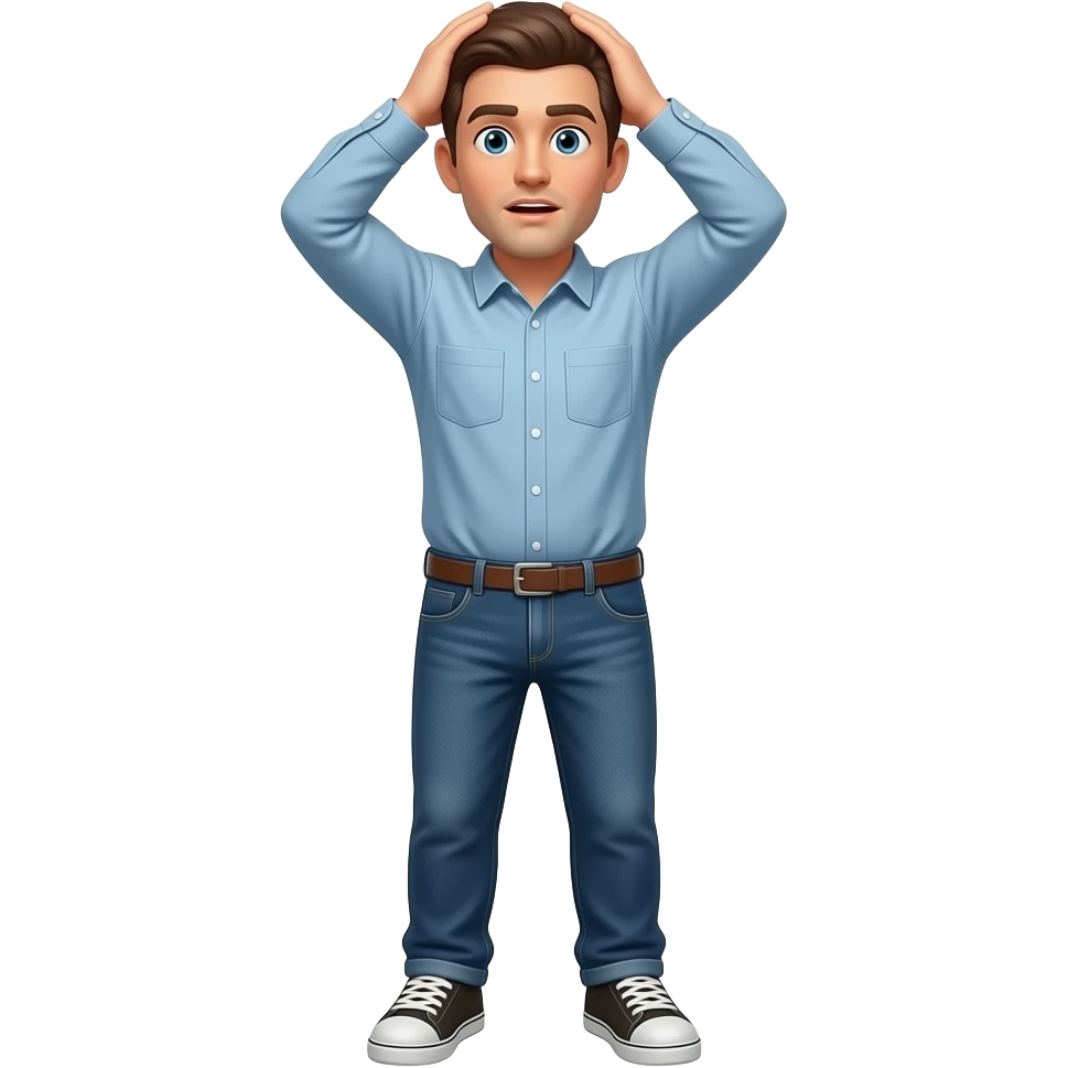 Man surprised with his hands on his head, full body emoji
