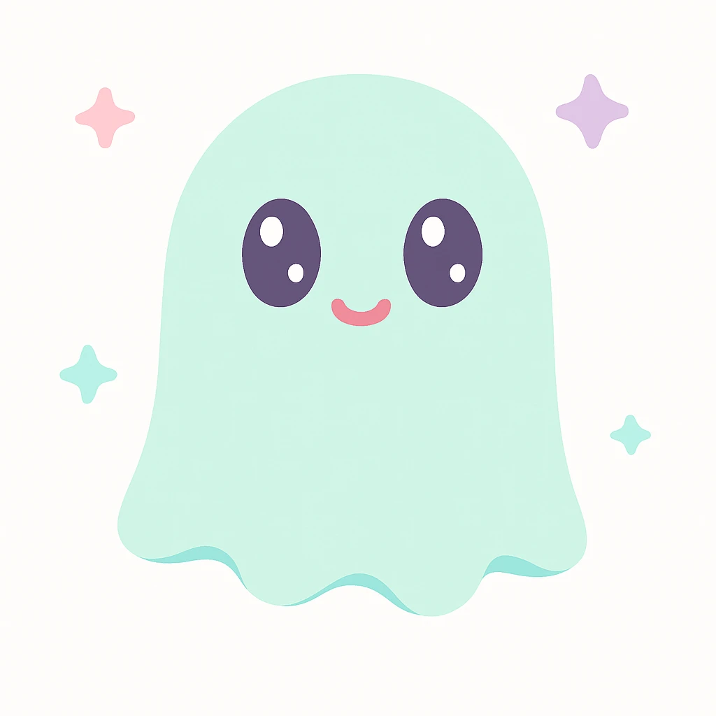 a cute ghost with big eyes and soft edges, floating, simple background emoji