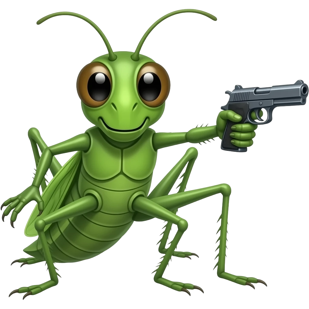 A grasshopper pointing a gun at me emoji
