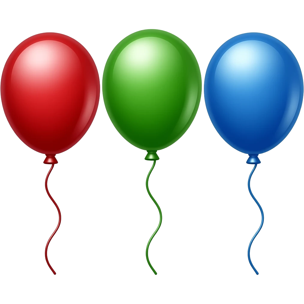 only three balloons, red green and blue emoji