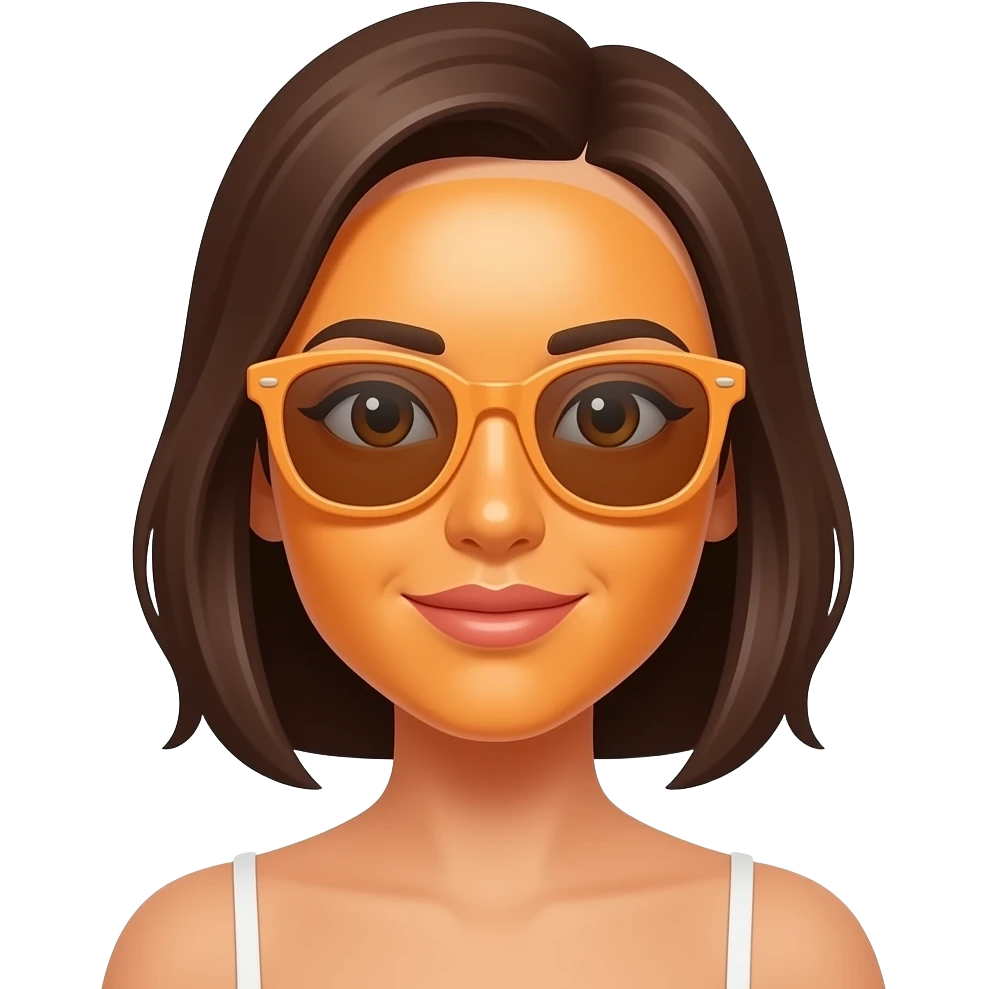 woman face fully covered light orange sunscreen and sunglass, closeup bust size emoji