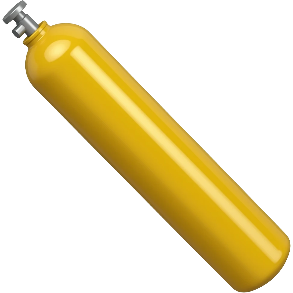 One single yellow Gas cylinder. Long compressed air cylinder emoji
