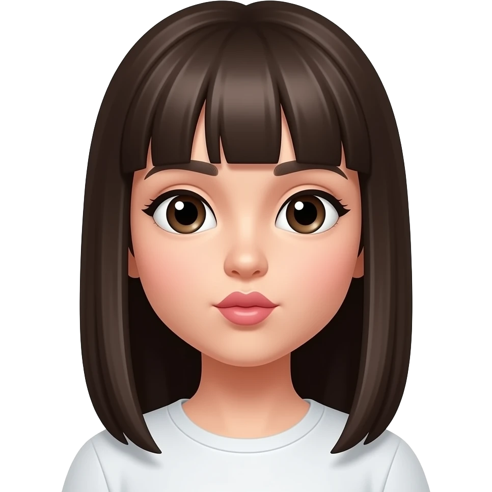 Una chica con el pelo lacio con flequillo y tirando un beso emoji