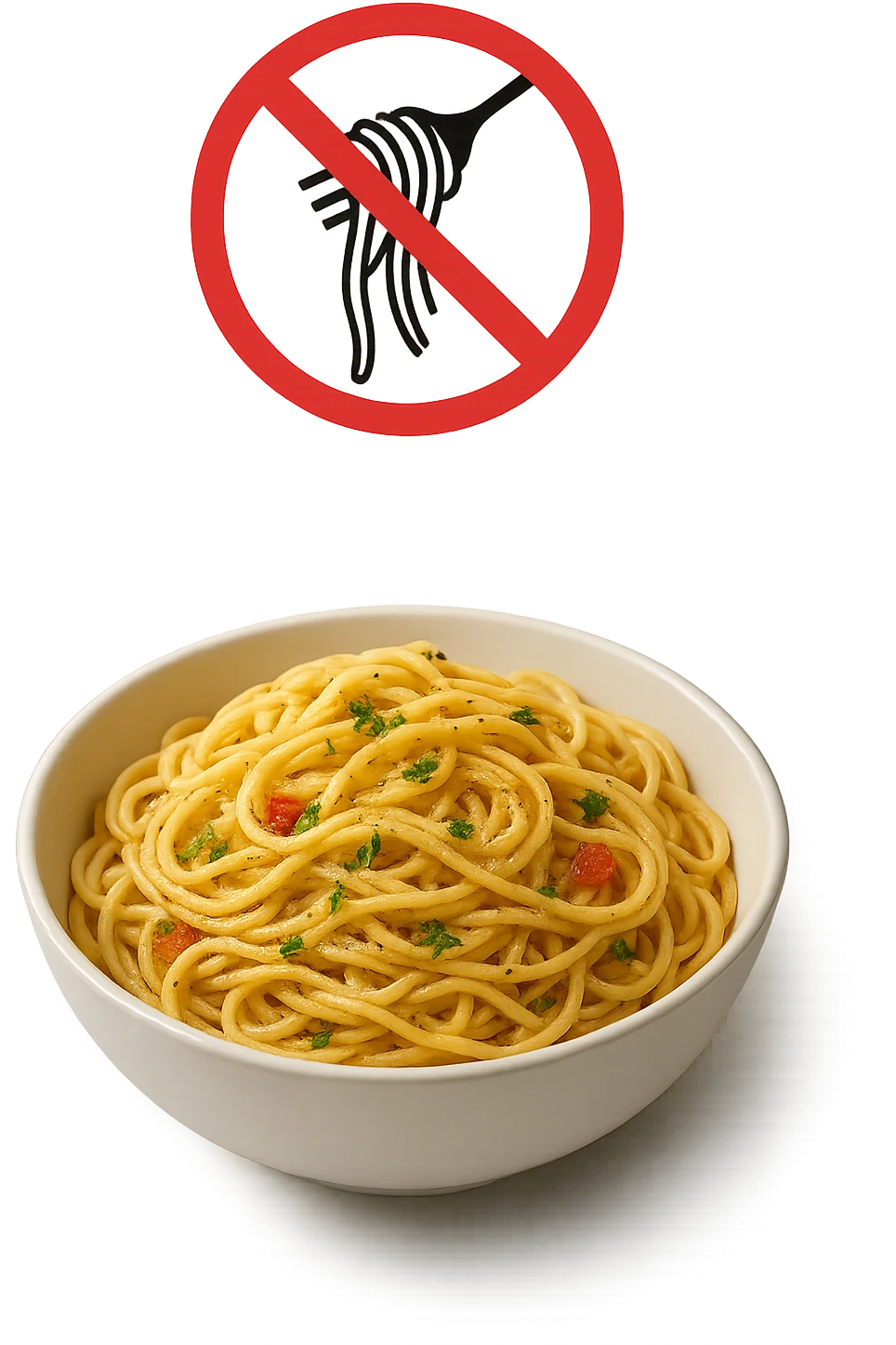 BOWL DI PASTA CON DIVIETO SOPRA,  realistici emoji