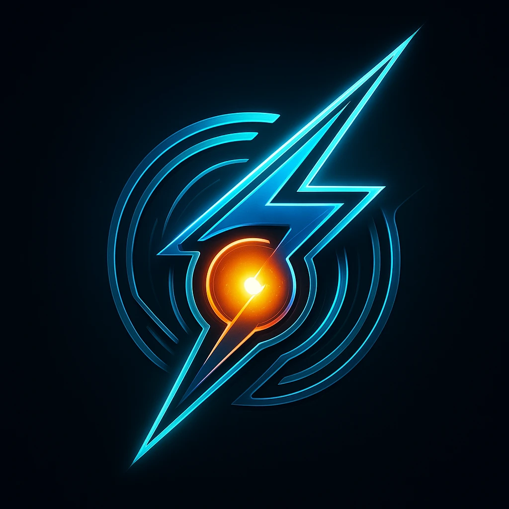 High-speed spark AI assistant icon, lightning fused with glowing core, sleek tech lines, symbolizing instant action and brainpower, premium futuristic style, metallic neon colors, dark background, bold, 1:1 aspect ratio, no text emoji
