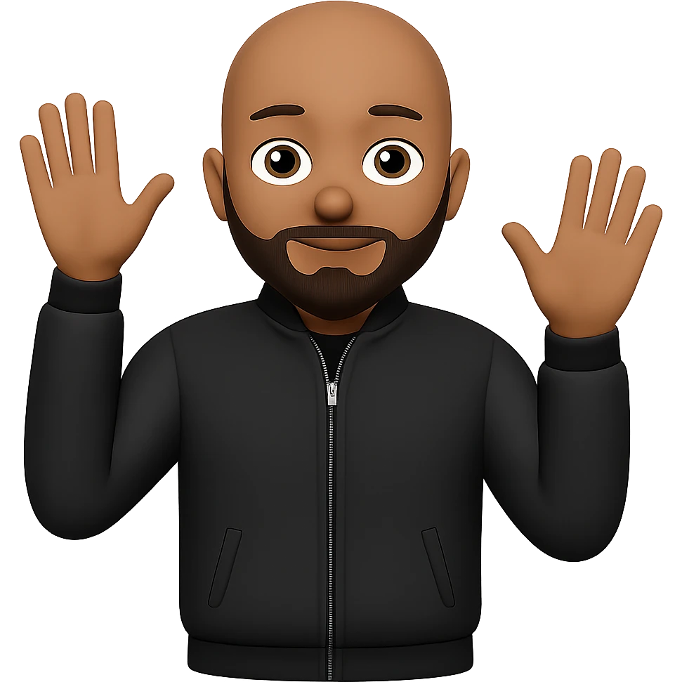 Remove the background, make the man's skin tone a little bit darker, and make his beard black. The style should resemble emoji style with concise details and colors as typical emoji art. emoji