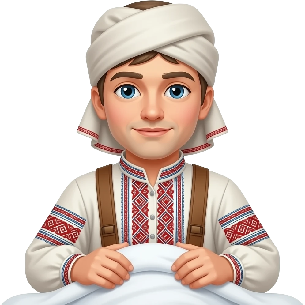 a russian peasant in national suit waking up in thhe morning emoji