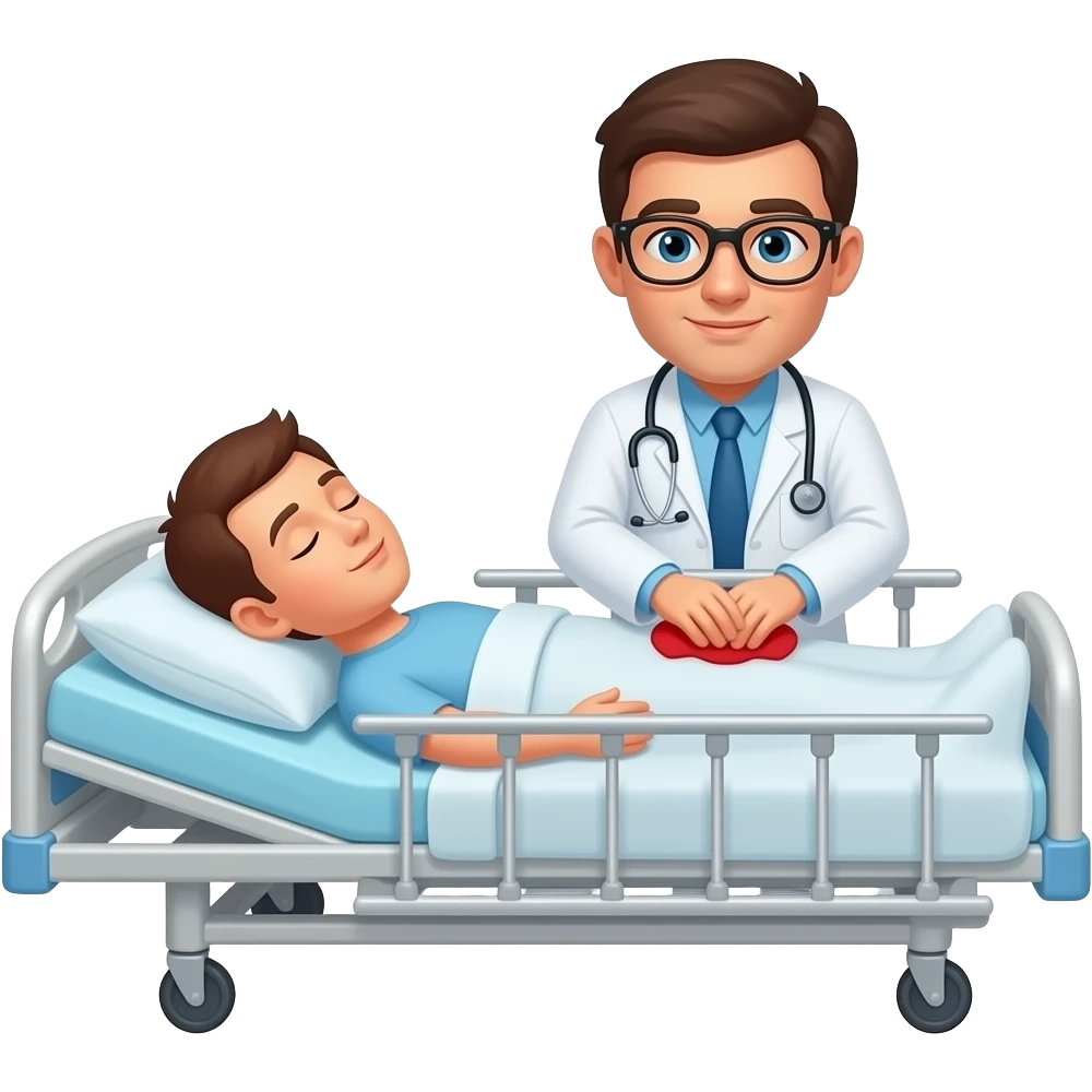 person laying in hospital bed. a doctor is trying to perform CPR. the person laying in the bed has a speech bubble over their head that says "NO! STOP!" emoji
