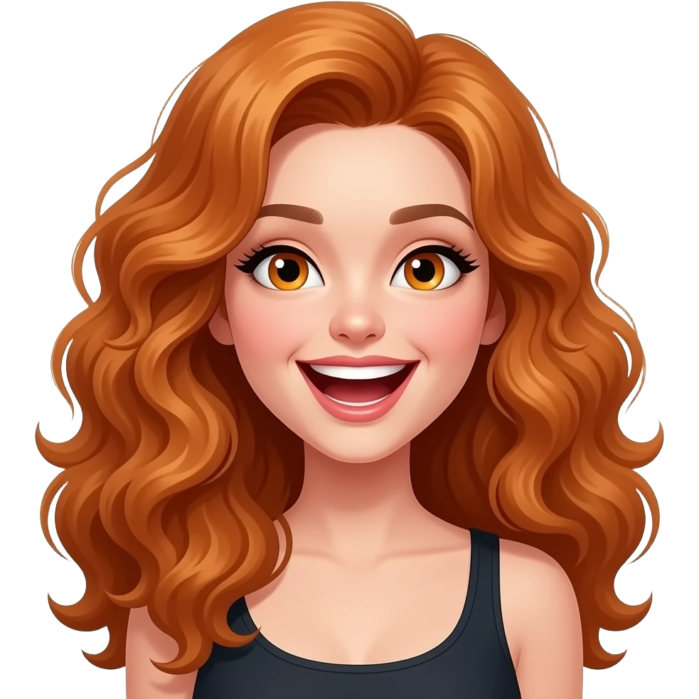 sexy girl with long curly ginger hair and ginger eyes is laughing out loud emoji
