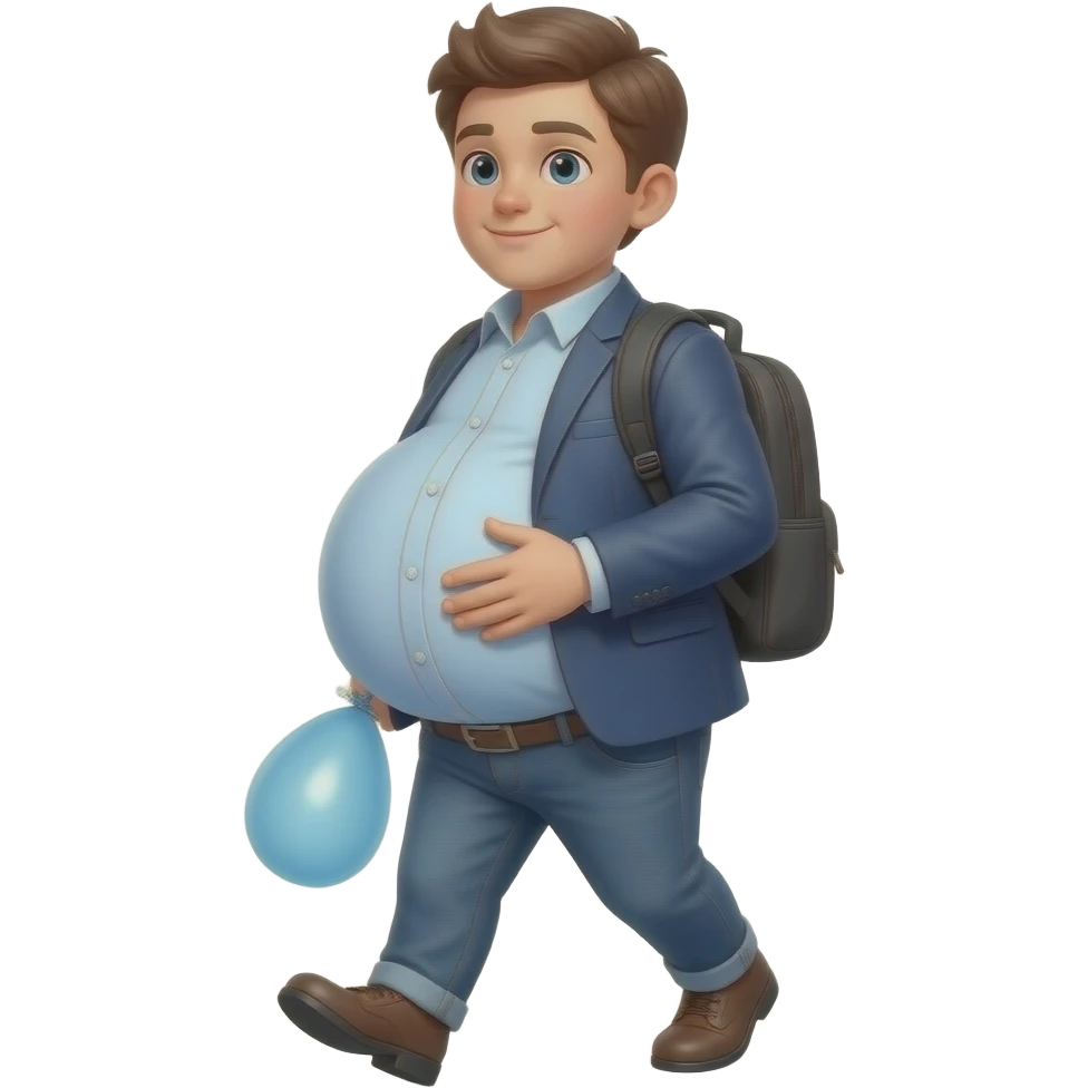 Zrób chłopak 13 latek bardzo bardzo ogromnym brzuchem jak bardzo ogromny balon i idzie do pracy i głaszcze jedną ręką swój brzuch emoji