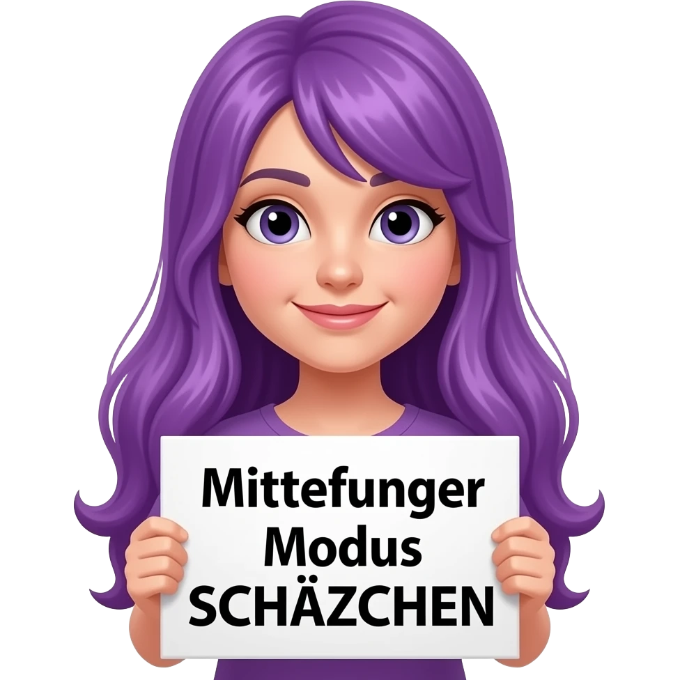 girl with long purple hair holding a Mittelfinger Modus SCHÄTZCHEN sign emoji