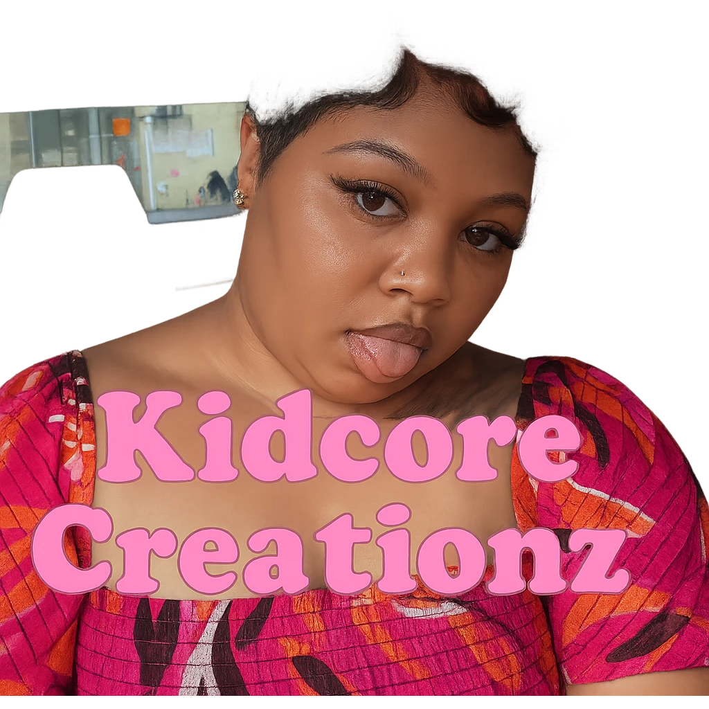 Add the word Kidcore Creationz in Pink emoji