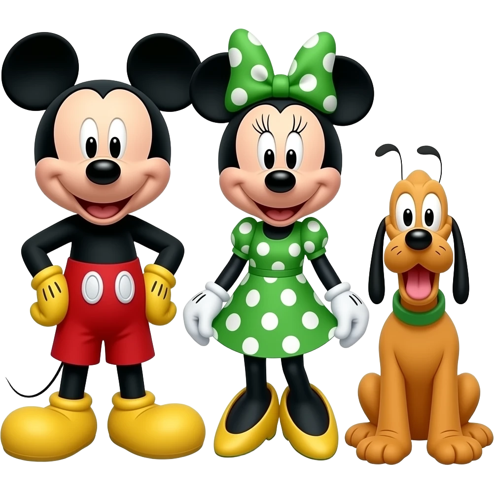 Mickey Mouse Full Body, Minnie Mouse Full Body, and Pluto Full Body emoji
