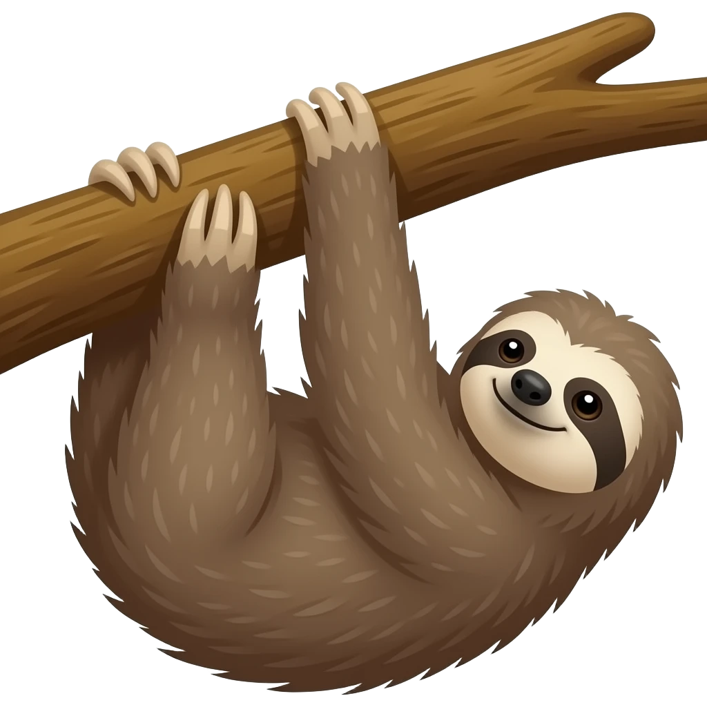 sloth morning coffee big tree branch hanging emoji