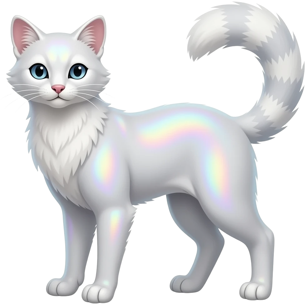 Whitish colorful iridescent genet-Fossa-civet-Feli-mustelid-creature-hybrid, full body emoji