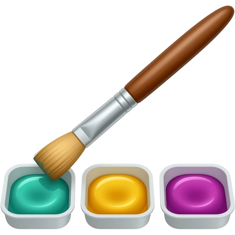 paintbrush and 3 colored paints in diferent tray emoji