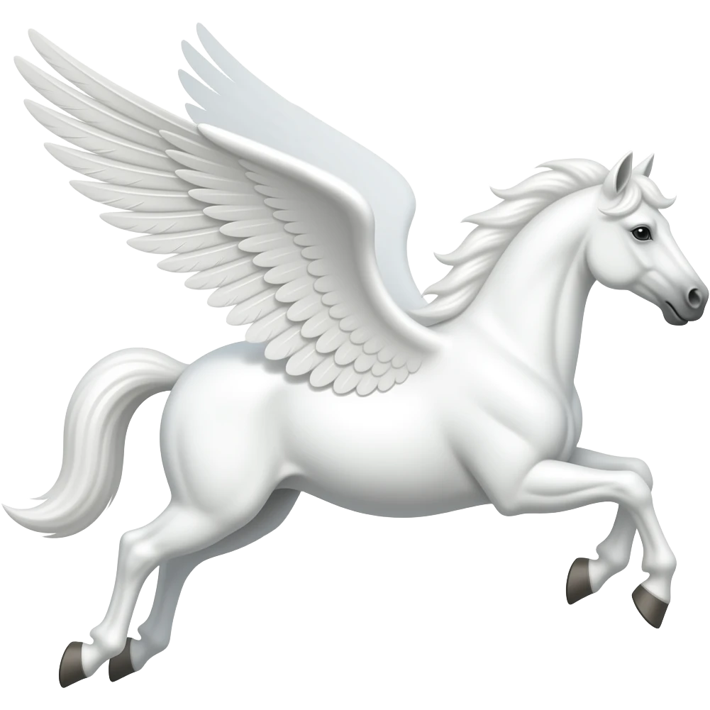A white horse face on right side and flying with wings full body horse emoji