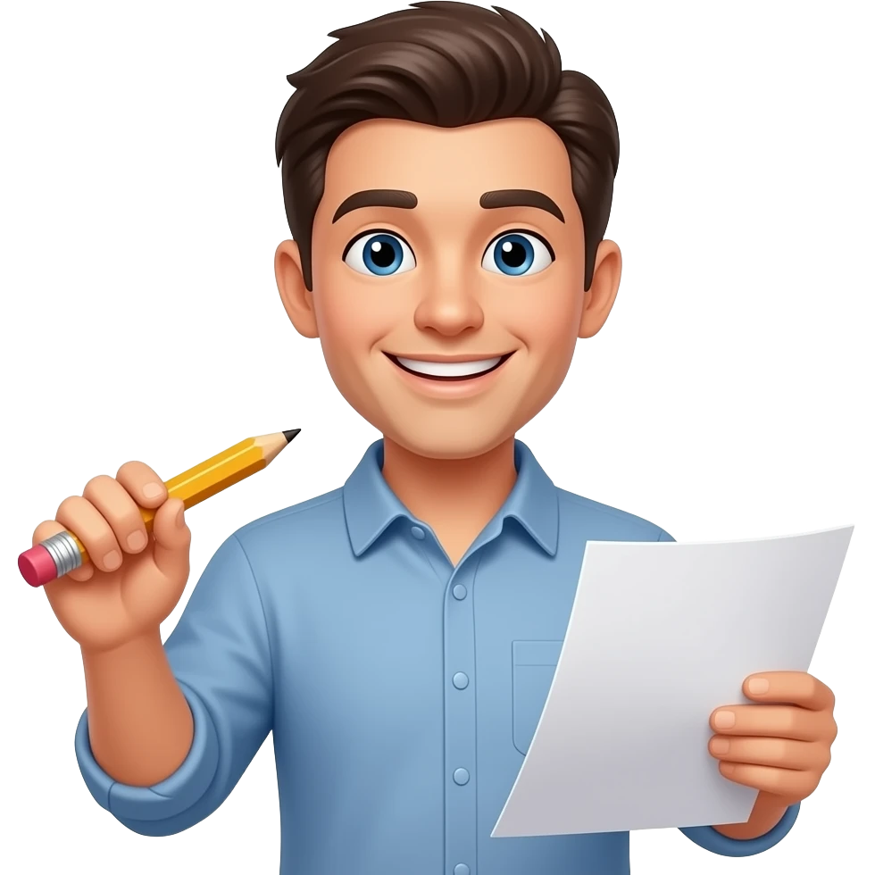 Tạo emoij cầm bút chì và giấy kèm biểu tượng cảm xúc emoji