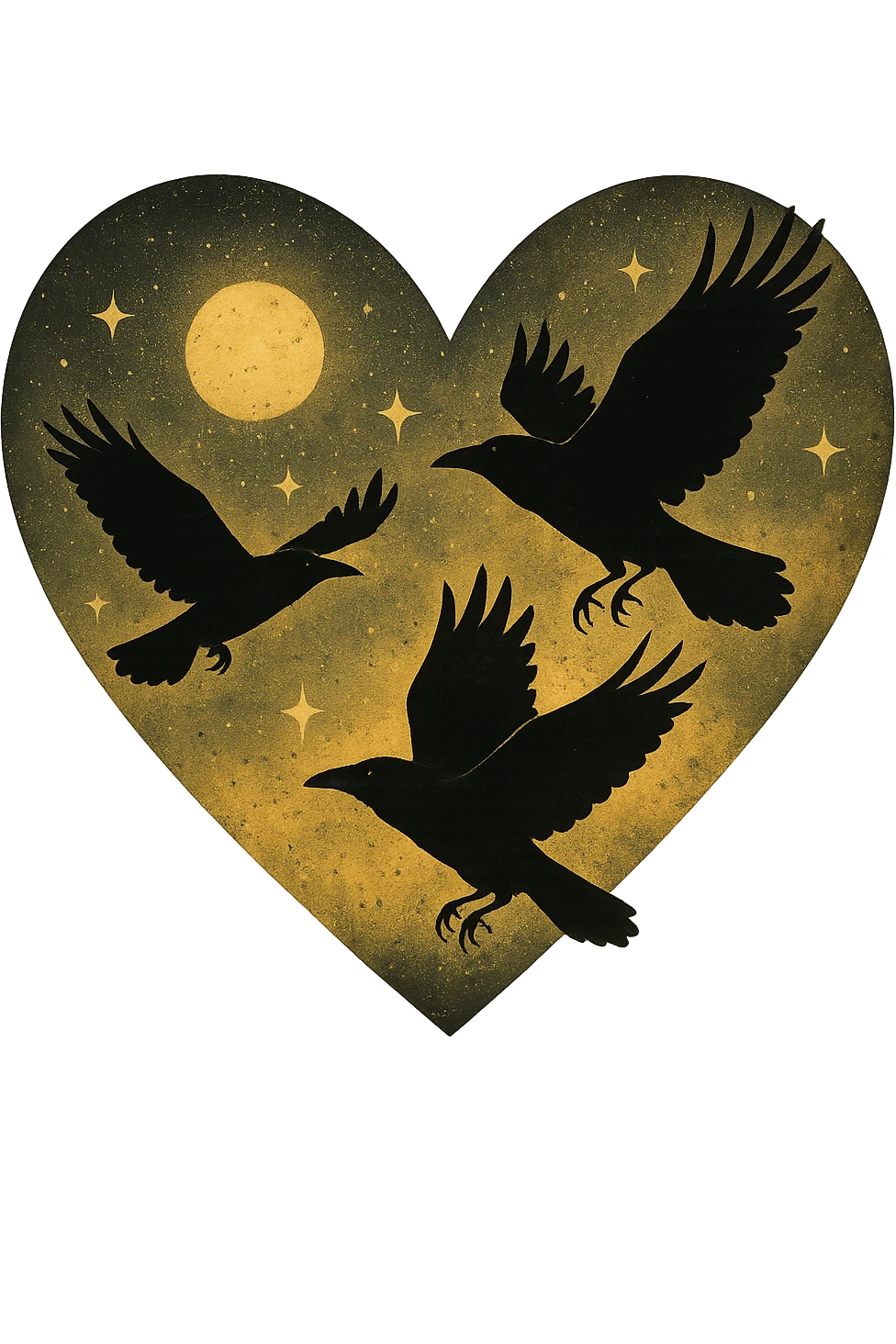  heart with yellow night sky and dark ravens, remove background emoji