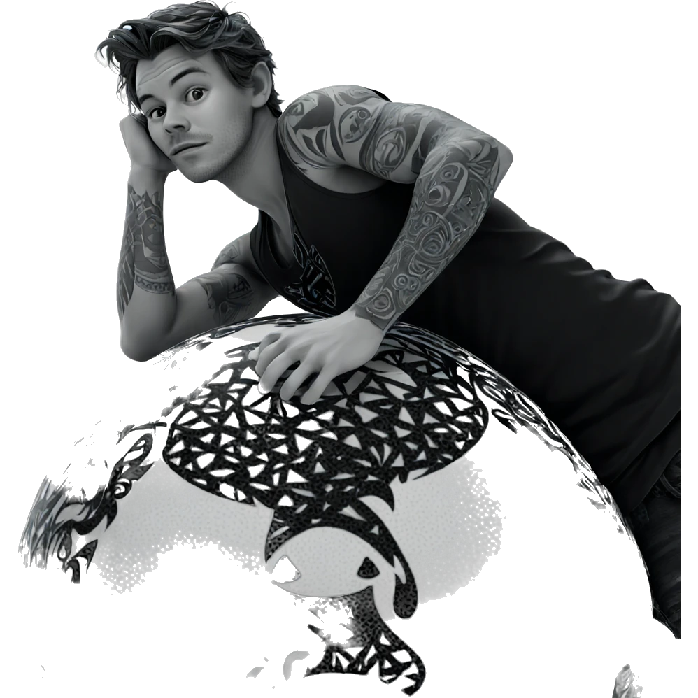 tattooed boy in monochrome emoji