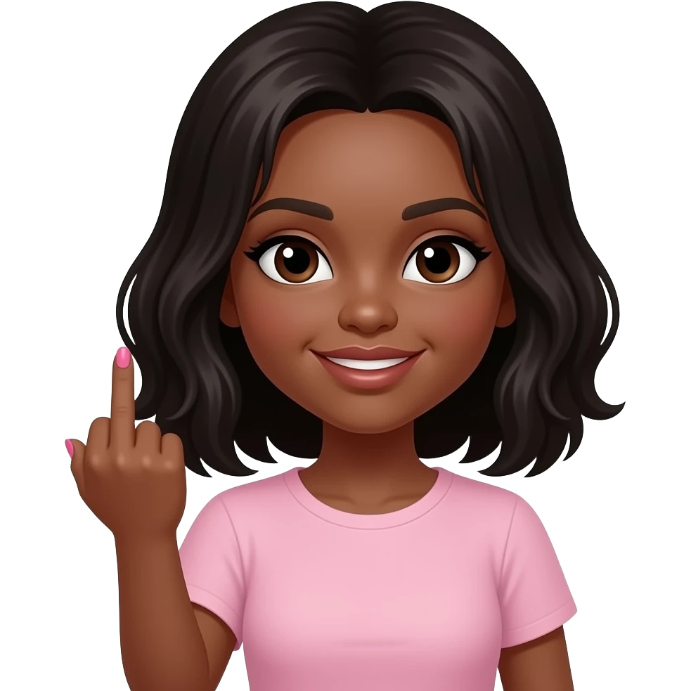 Black girl with middle finger up with pink nails emoji