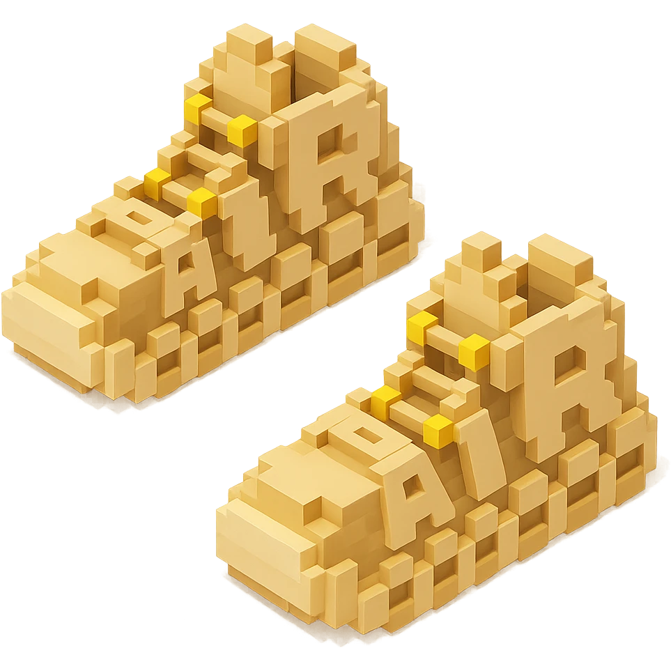 two pairs of Nike Air More Uptempo sneakers in beige with gold beads on the laces emoji