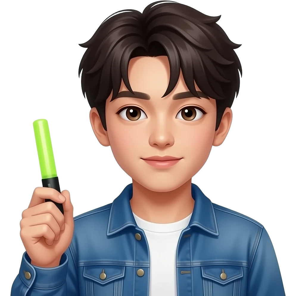 italian boy holding bikibong which is hilight stick of k-pop idol group newjeans emoji